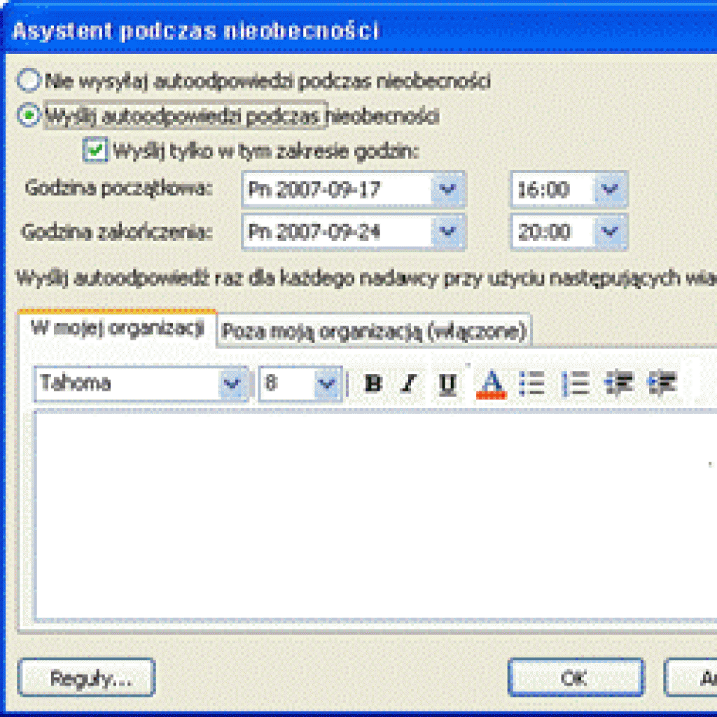 Autoodpowiedzi w Outlook Express lub Poczcie systemu Windows