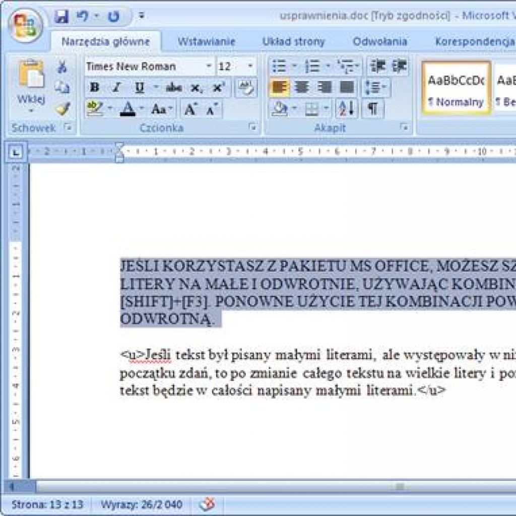 Jak Przenieść Pojedyncze Litery W Wordzie Szybka zamiana wielkich liter na małe i odwrotnie - Porady Komputerowe