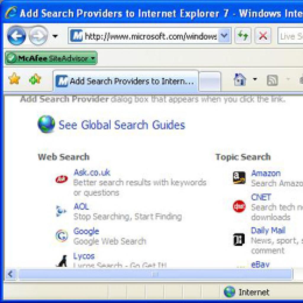 Internet Explorer 7 - dodawanie Google do listy wyszukiwarek