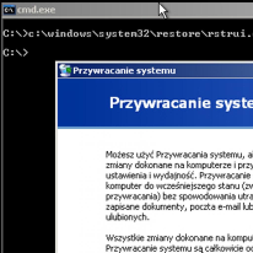 Windows XP: uruchamianie narzędzia Przywracania systemu w wierszu polecenia