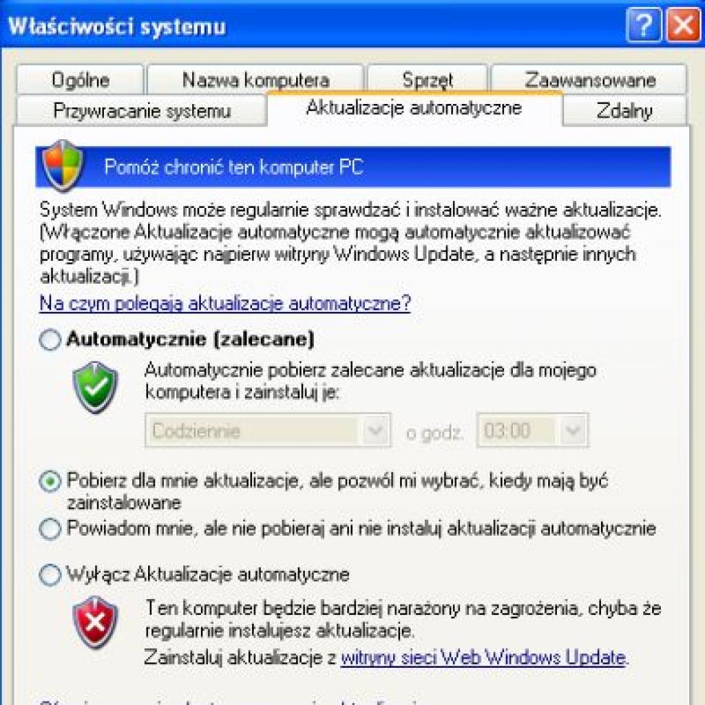 Automatyczne aktualizacje w Windows XP