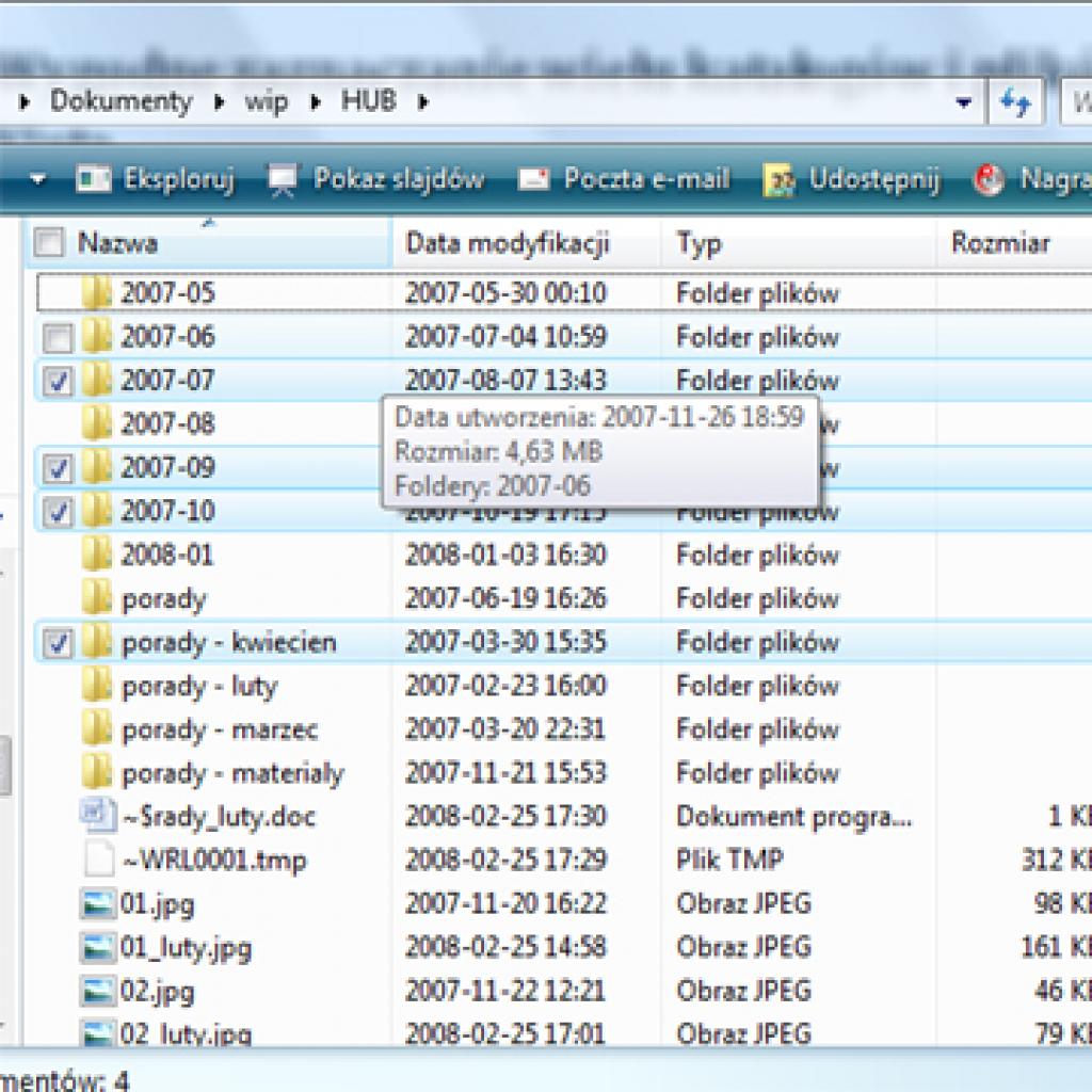Wygodne zaznaczanie wielu katalogów i plików w Windows Vista
