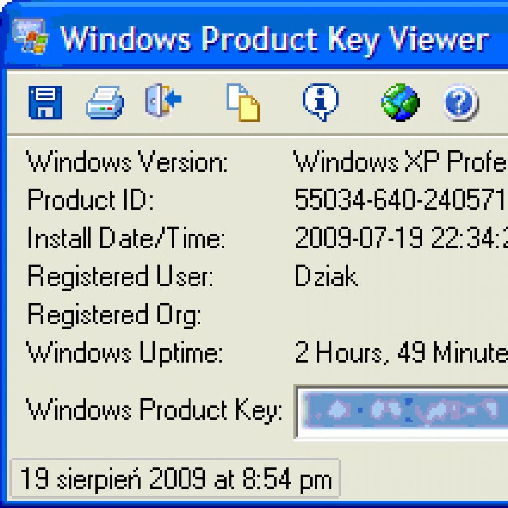 Odczytywanie klucza produktu Windows