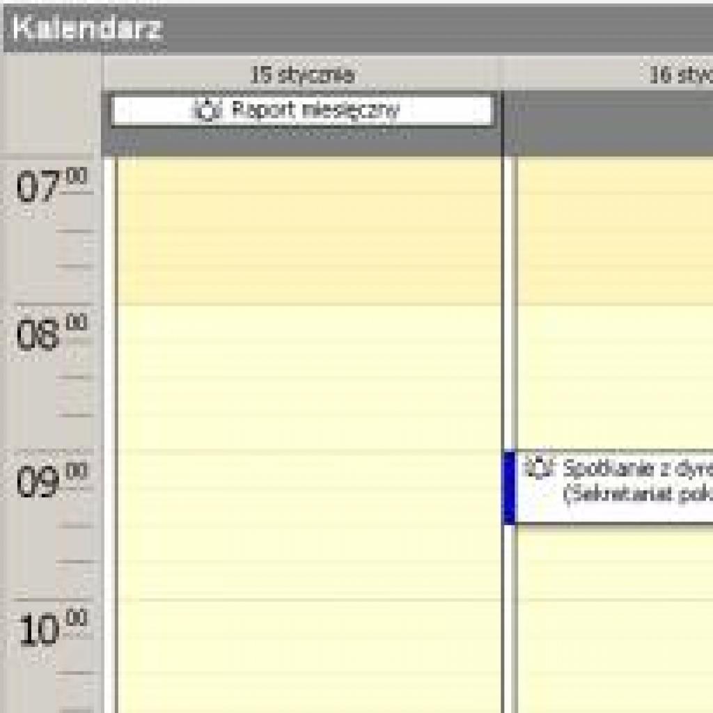 Wyświetlanie nazw dni tygodni w kalendarzu Outlooka