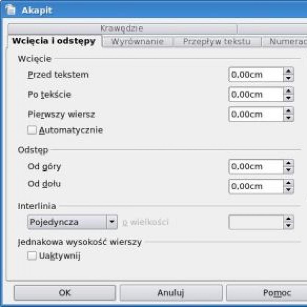 Formatowanie akapitu w OpenOffice Writer