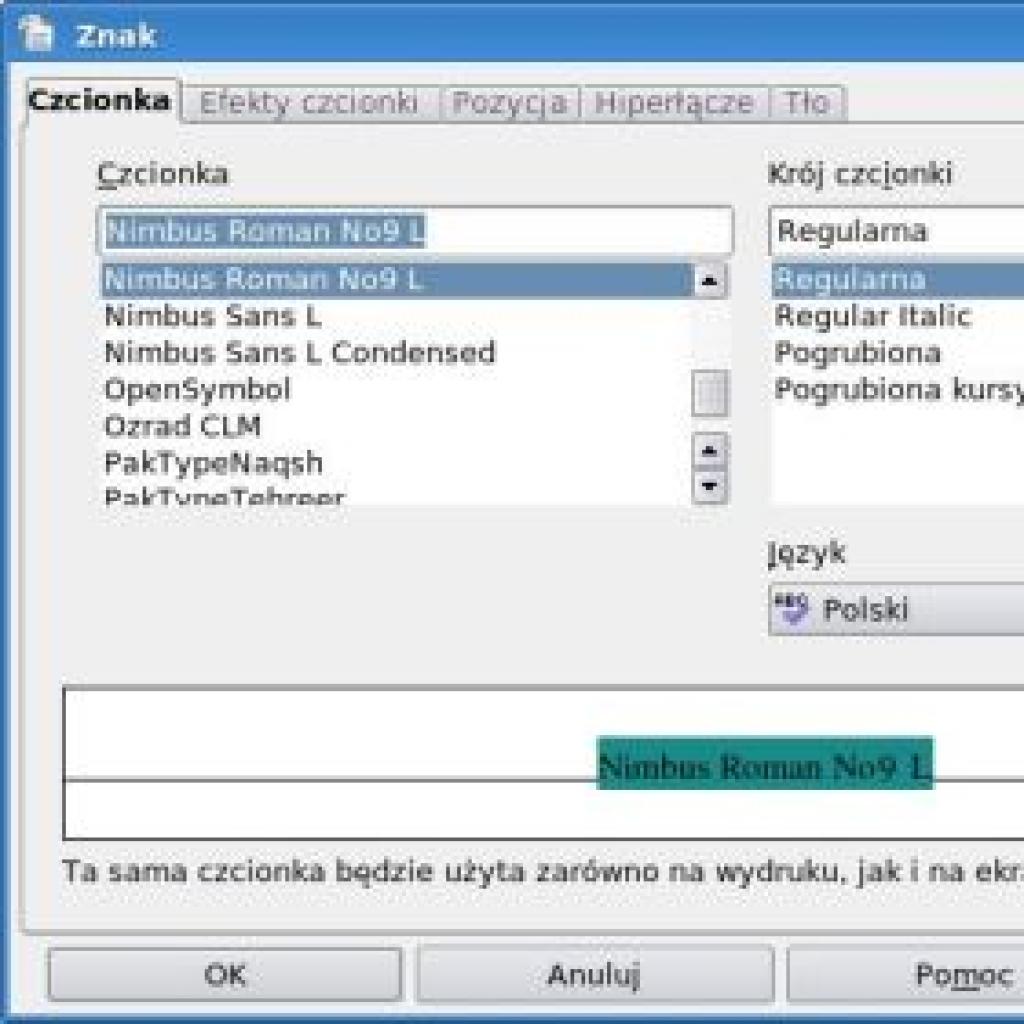 Formatowanie znaków w OpenOffice