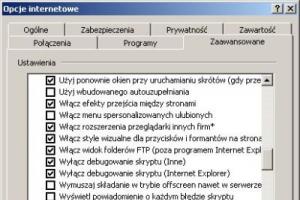 Wyłączanie powiadamiania o błędach skryptu w Internet Explorerze 7
