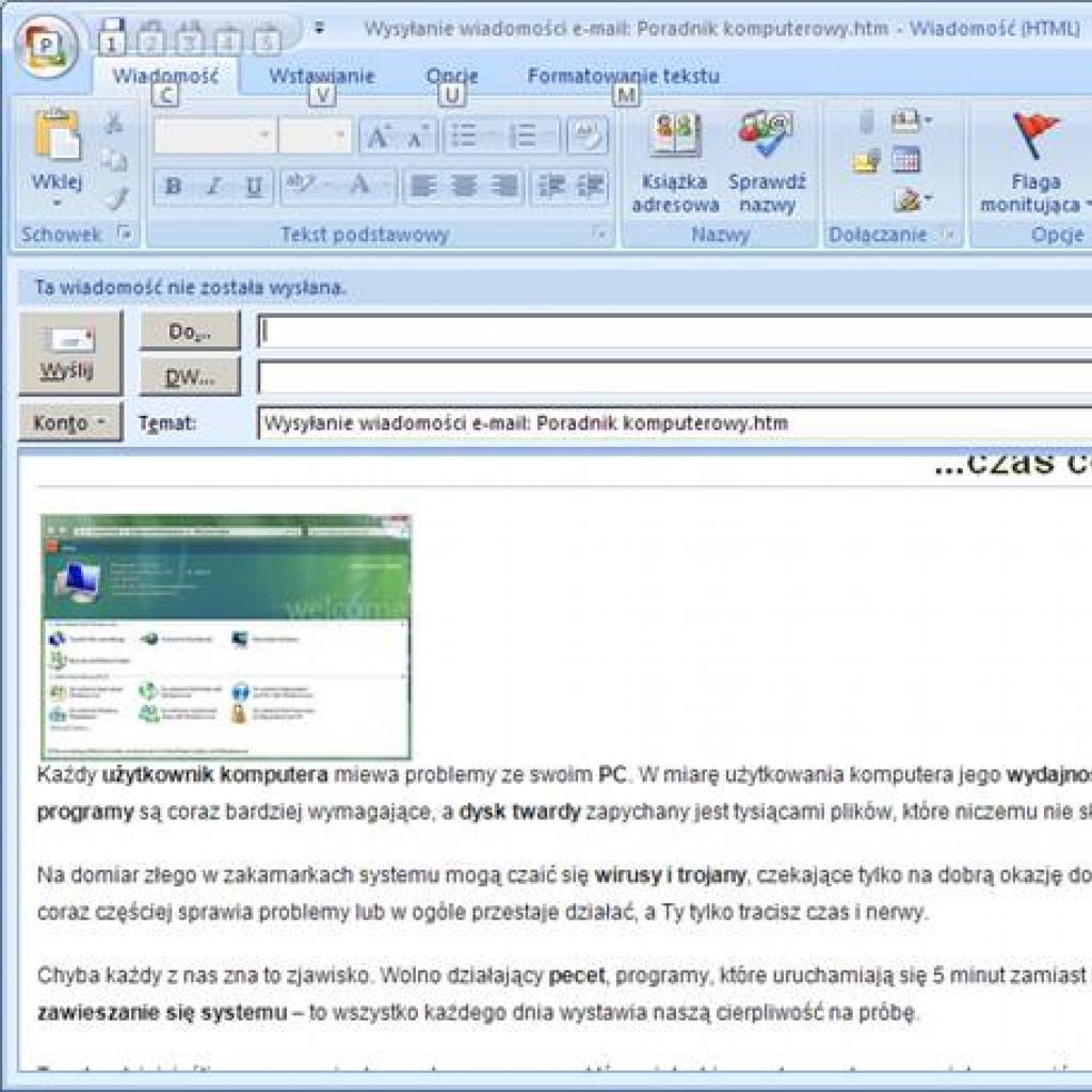 Strony internetowe w wiadomościach e-mail