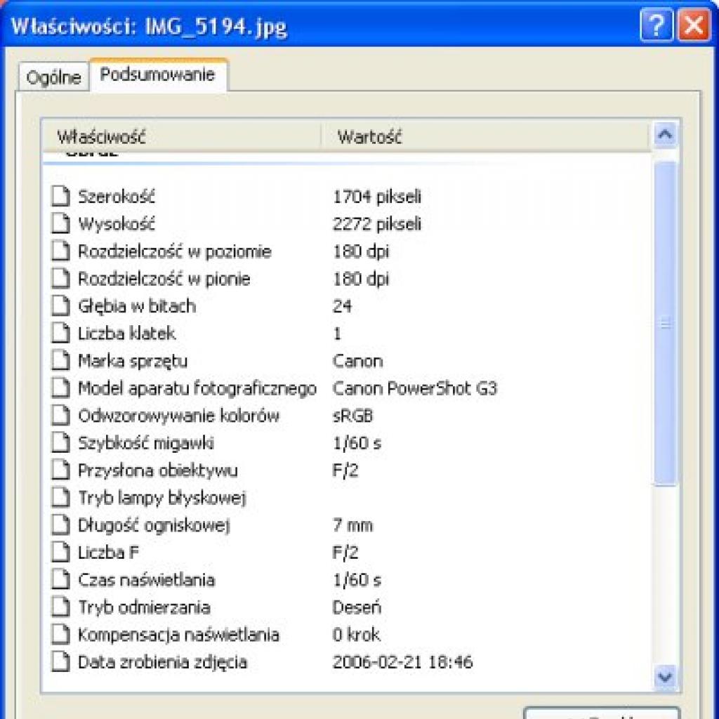 EXIF - zobacz wszystkie informacje o zdjęciu zapisane przez aparat cyfrowy