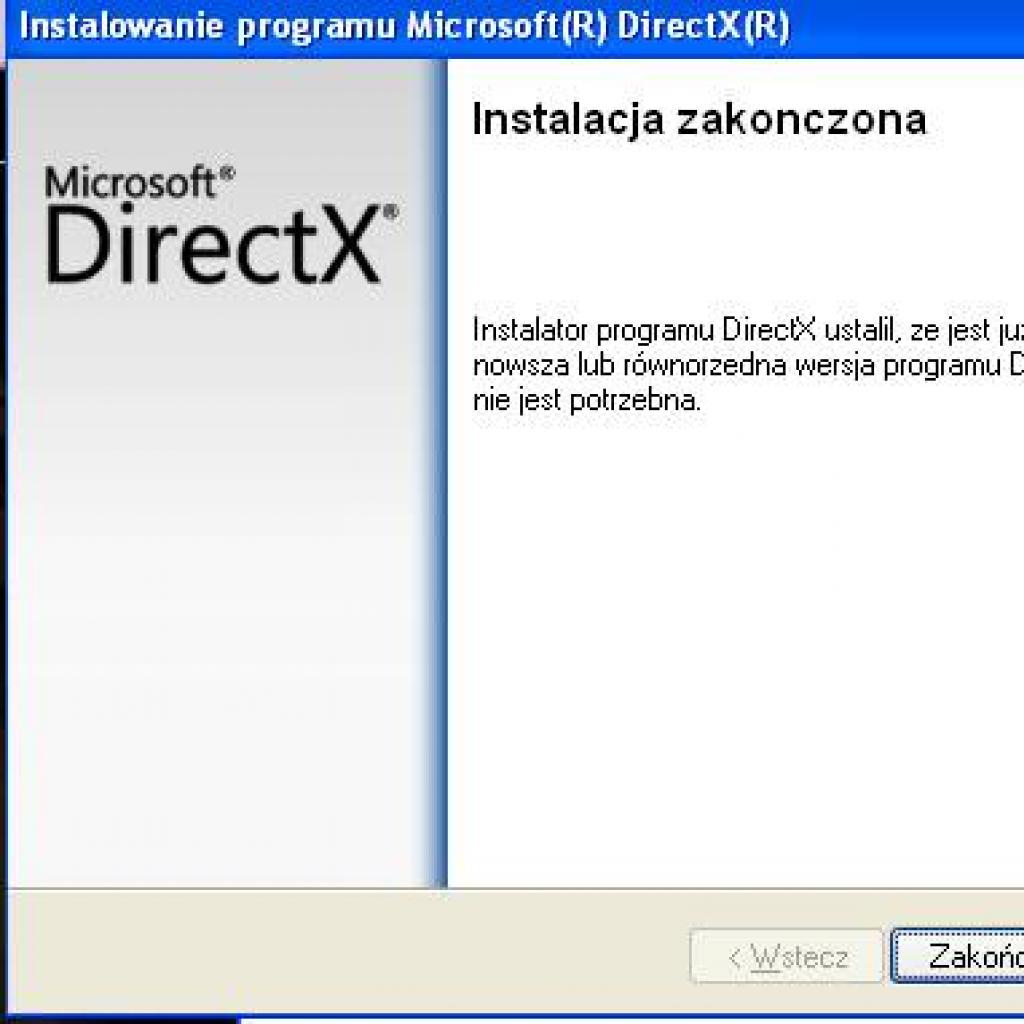 Instalator gry zgłasza komunikat o braku DirectX