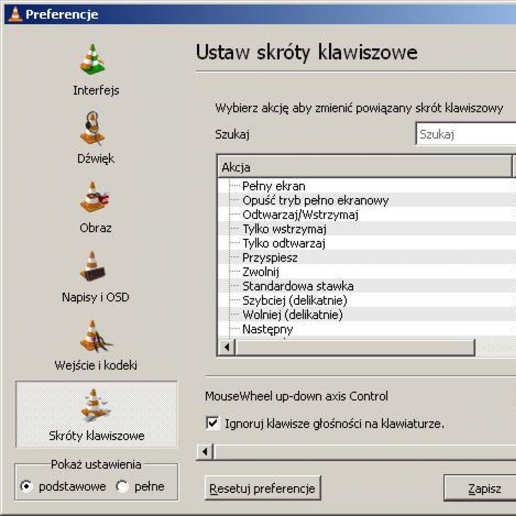 Ustawienie skrótów klawiaturowych w VLC Media Player
