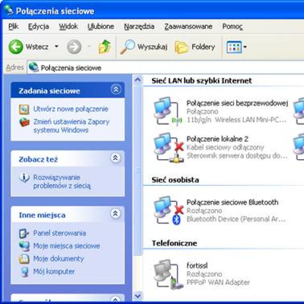 Windows XP powtarza komunikat, że kabel sieciowy jest odłączony