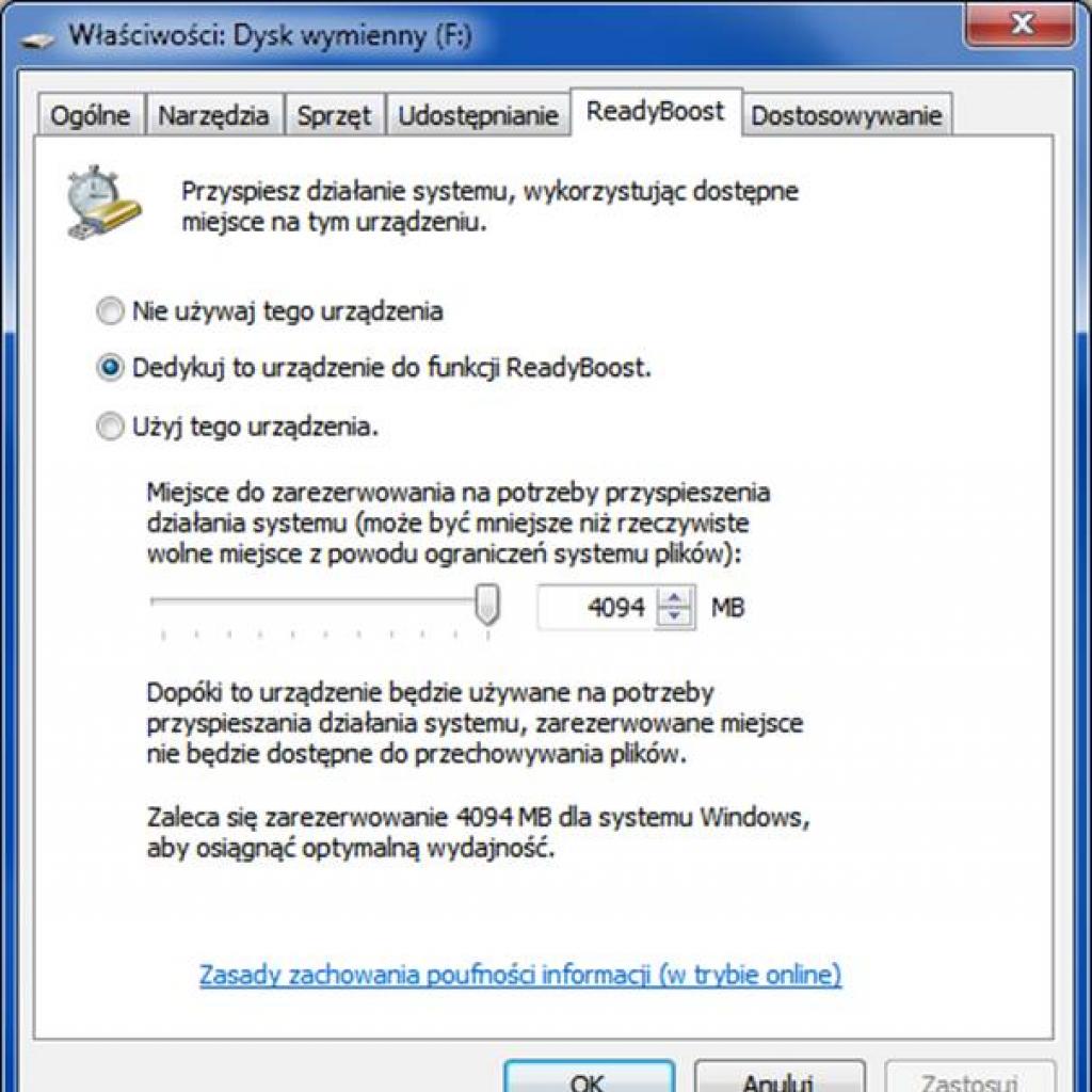 Aktywacja funkcji ReadyBoost w Windows 7
