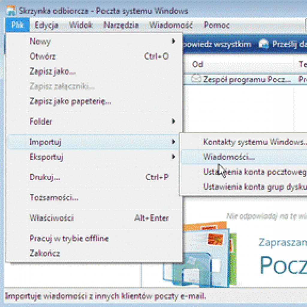 Przenoszenie wiadomości z Outlook Express do Poczty systemu Windows