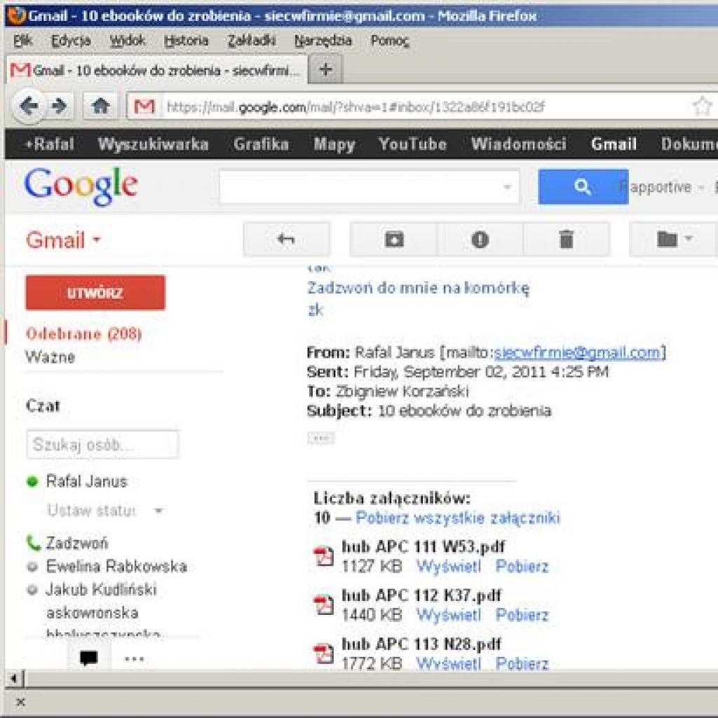 Szczegółowe informacje o kontaktach w poczcie Gmail