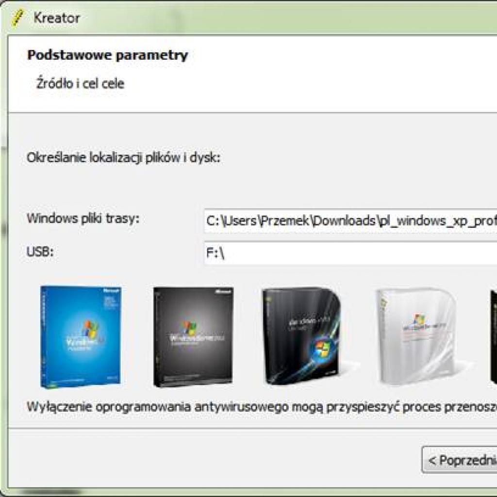 Kopiowanie plików instalacyjnych na klucz USB