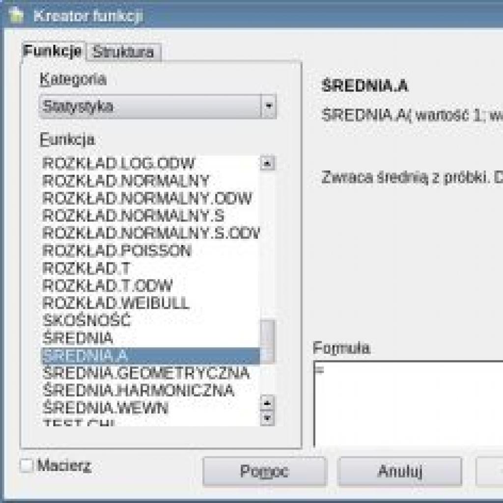 Kreator funkcji w OpenOffice Calc