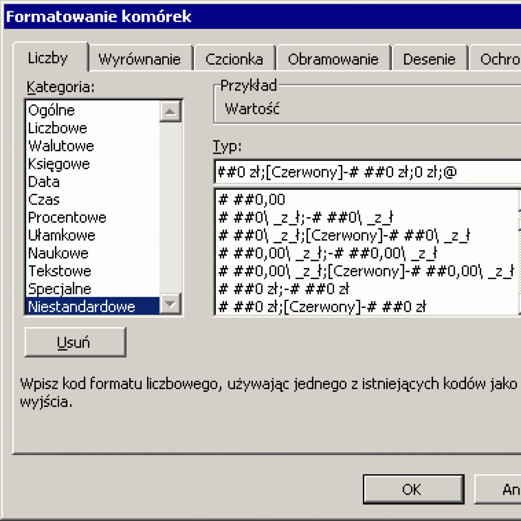 Niestandardowe formaty liczbowe komórek w Excelu