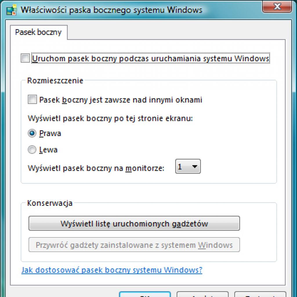 Wyłączanie paska bocznego