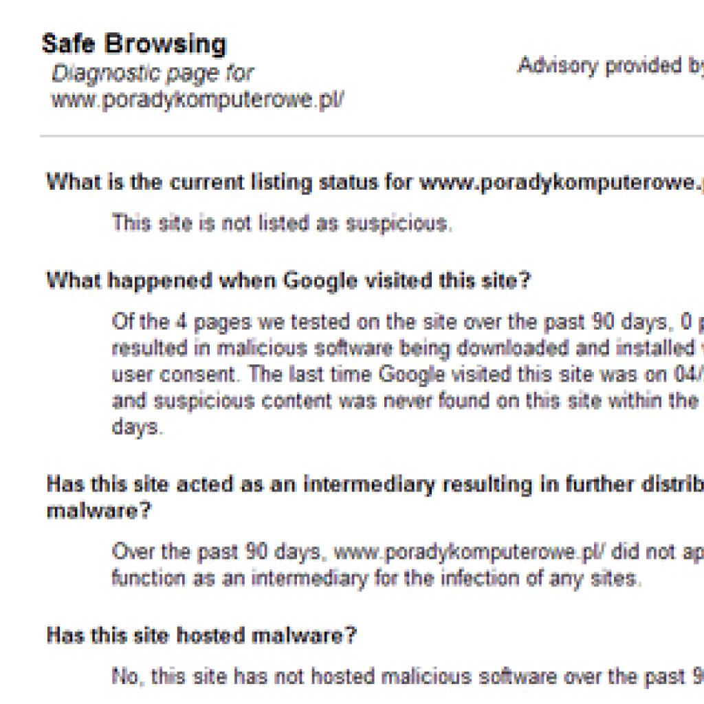 Google Safe Browsing Diagnostic – sposób na bezpieczne surfowanie