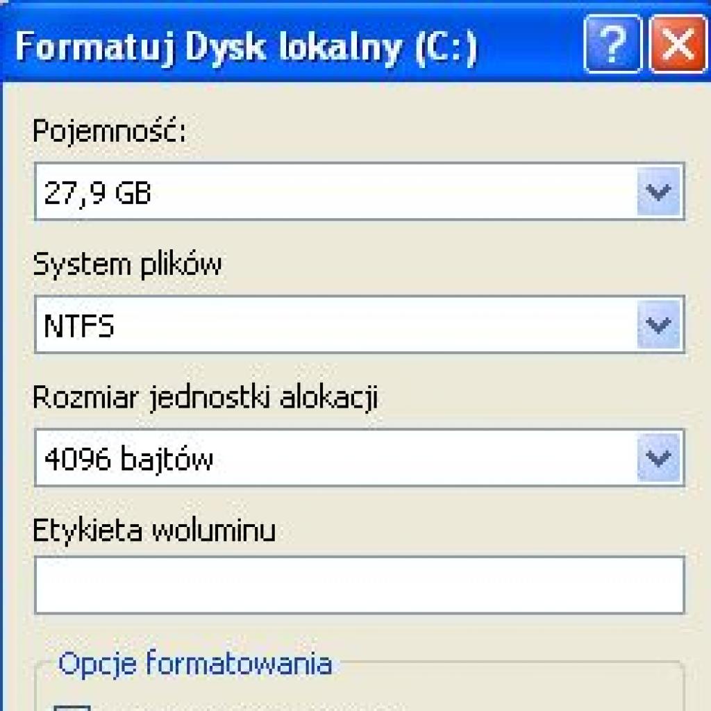 Formatowanie dysku z poziomu systemu