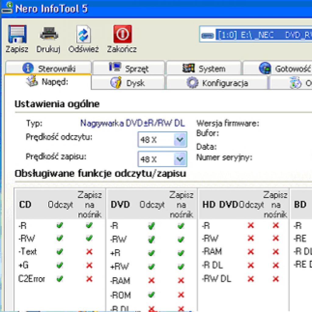 Zbieranie informacji o nagrywarce CD/DVD