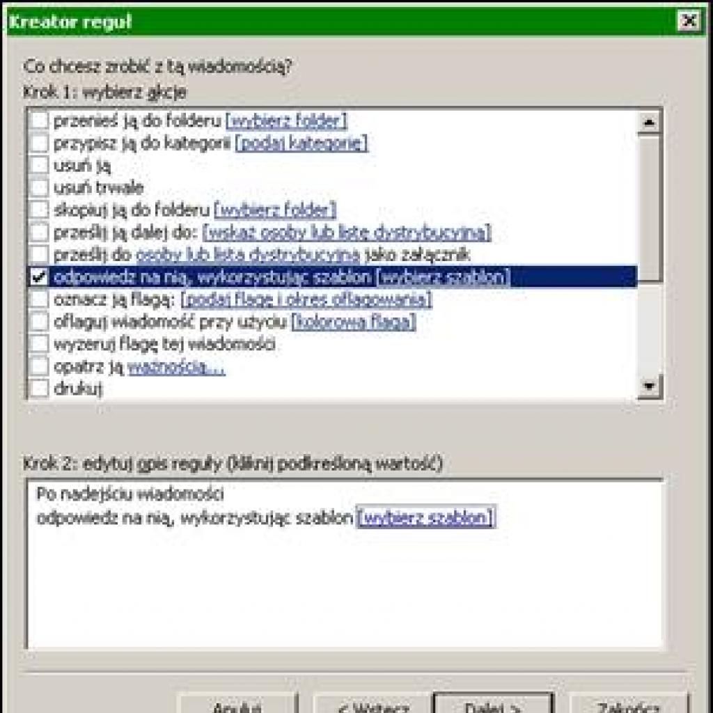 Autoodpowiedź w Outlooku 2003