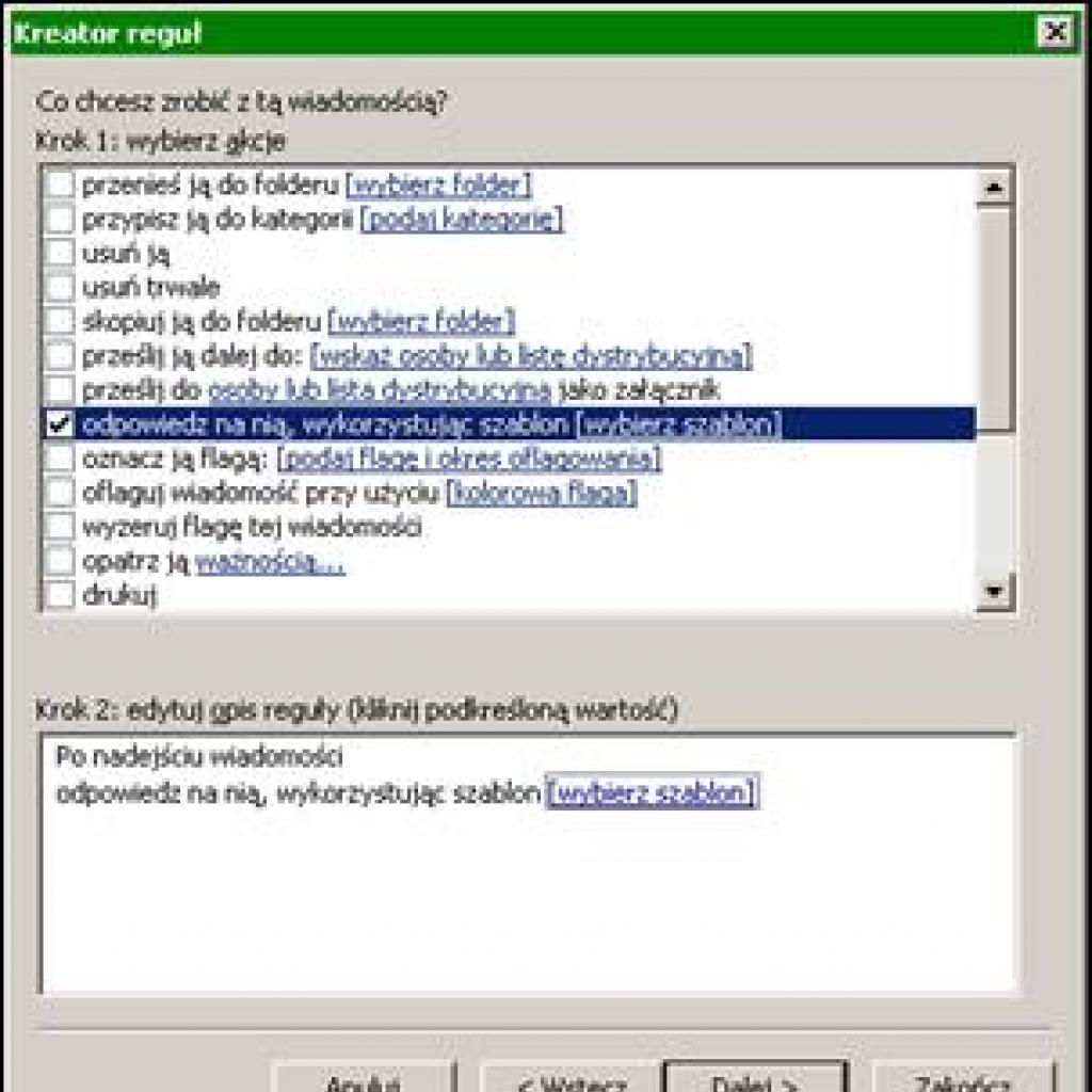 Autoodpowiedź w Outlooku 2003