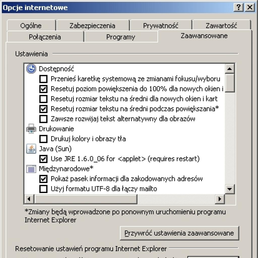 Resetowanie ustawień przeglądarki Internet Explorer 7