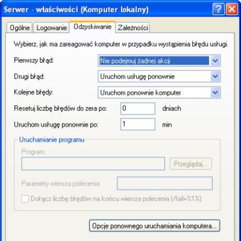 Nieprzerwana praca komputera podczas wystąpienia błędu usługi w Windows