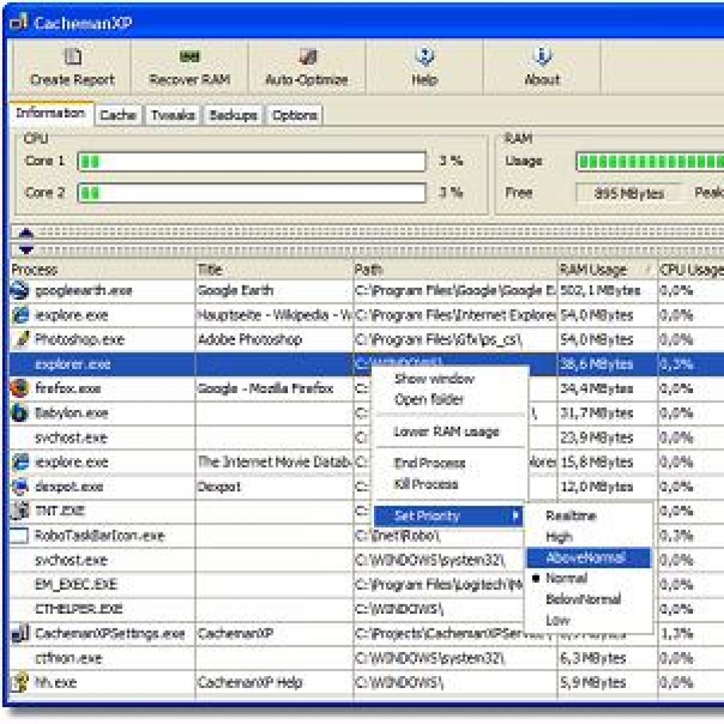 Optymalizacja pamięci podręcznej Windows XP i programów