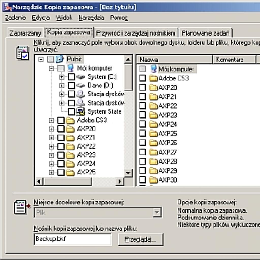 Rozwiązywanie problemu z nagrywaniem płyt przez Narzędzie Kopia zapasowa w systemie Windows XP