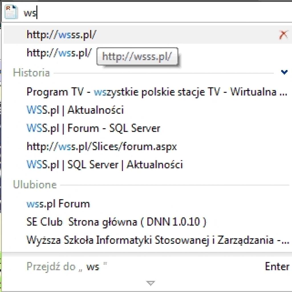 Modyfikacja wpisów listy sugerowanych witryn WWW w IE8