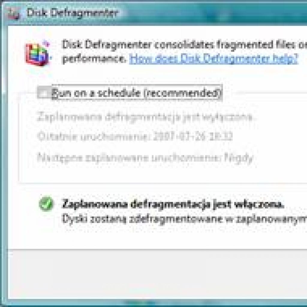 Wyłączanie automatycznej defragmentacji dysku w Windows Vista