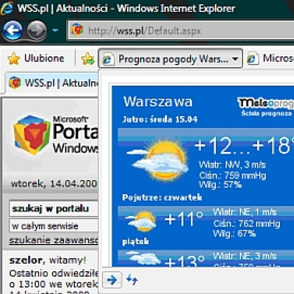 Obiekty Web Slice w przeglądarce Internet Explorer 8