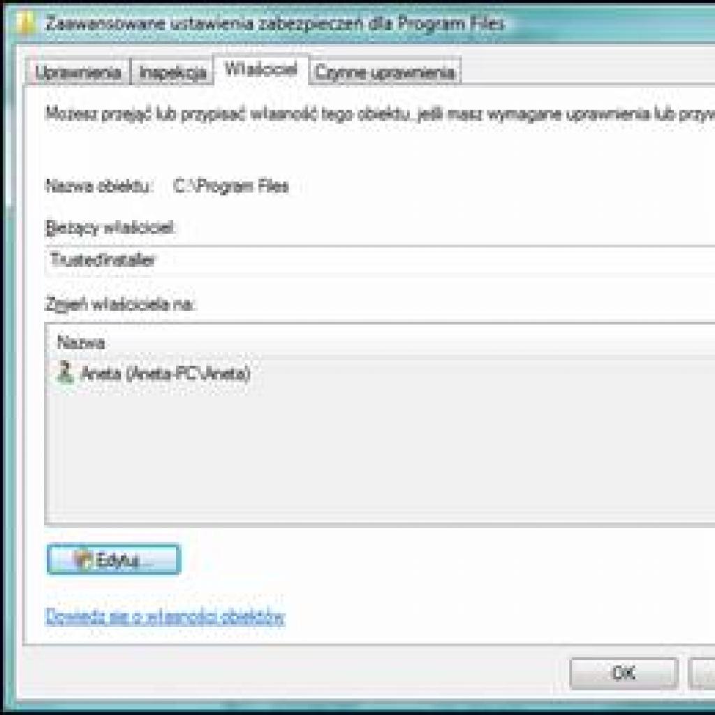 Odblokowanie dostępu do wybranych folderów w Windows Vista