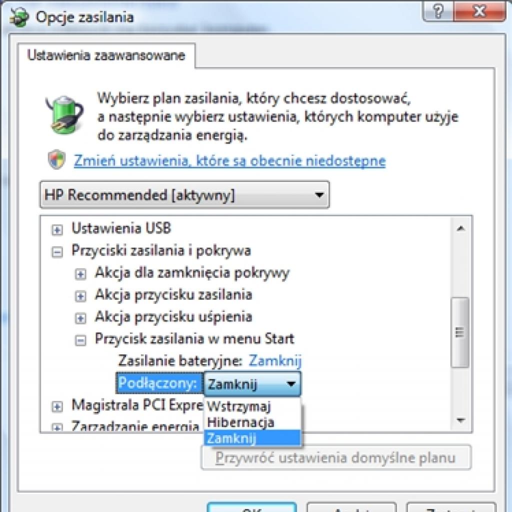Przycisk wyłączania w systemie w Windows Vista