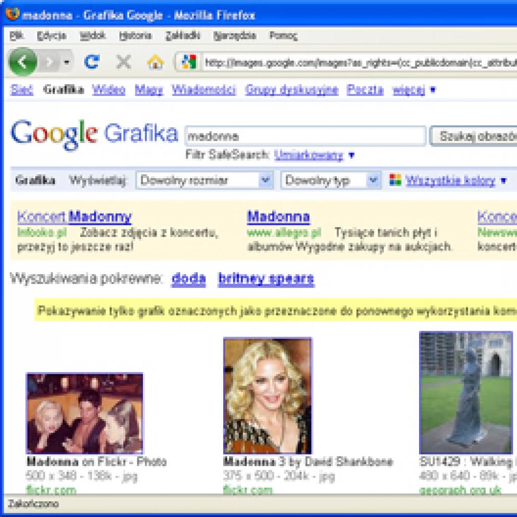Wyszukiwanie w Google grafik na określonych licencjach