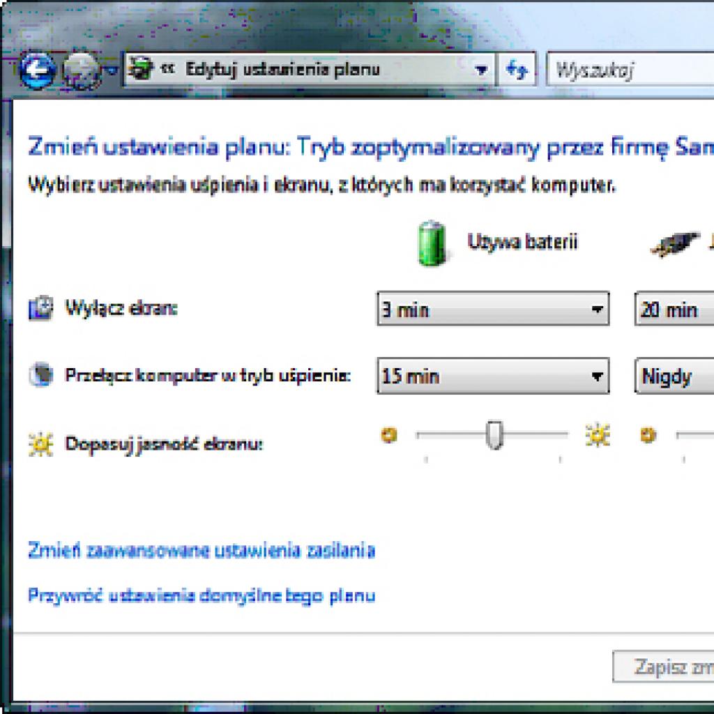 Dłuższa praca notebooka na baterii w Windows Vista