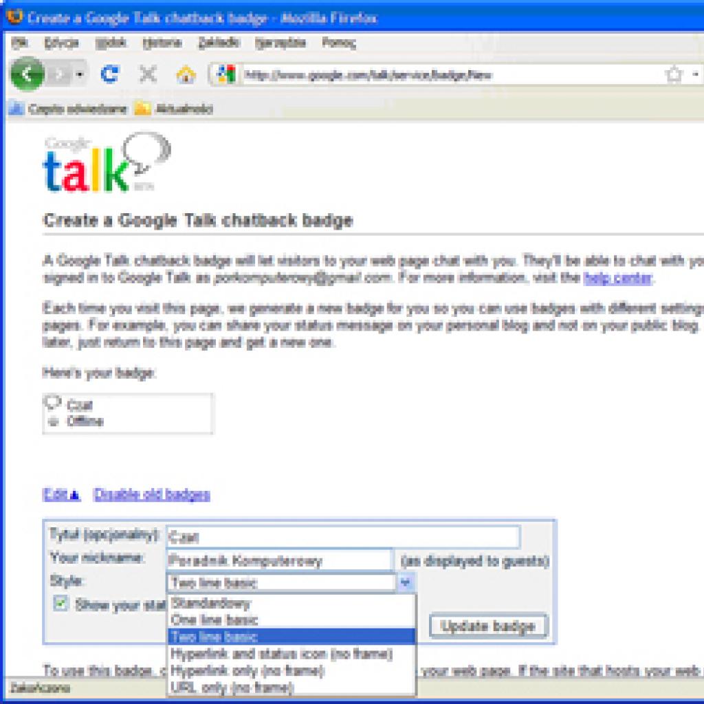 Google Talk: czat na stronę WWW