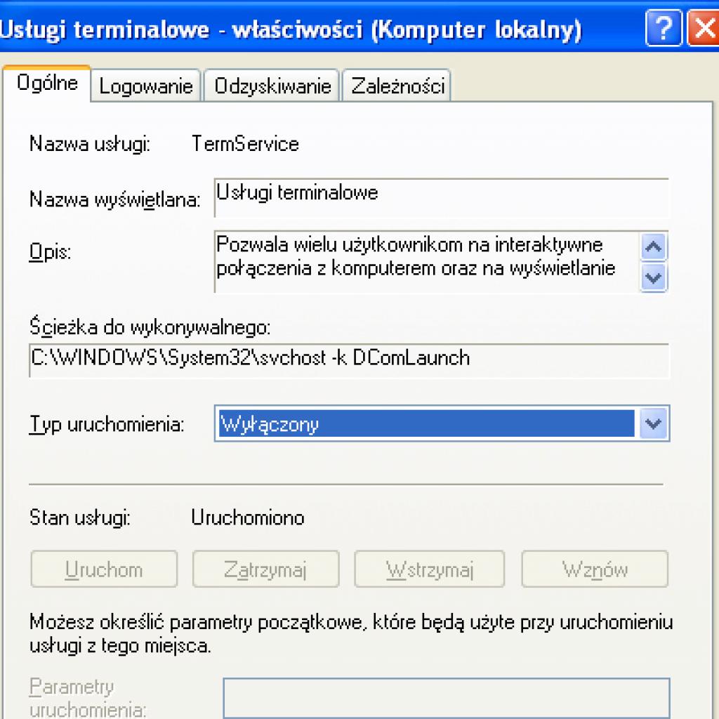Rozwiązywanie problemów z zamykaniem Windows poprzez wyłączenie usług terminalowych