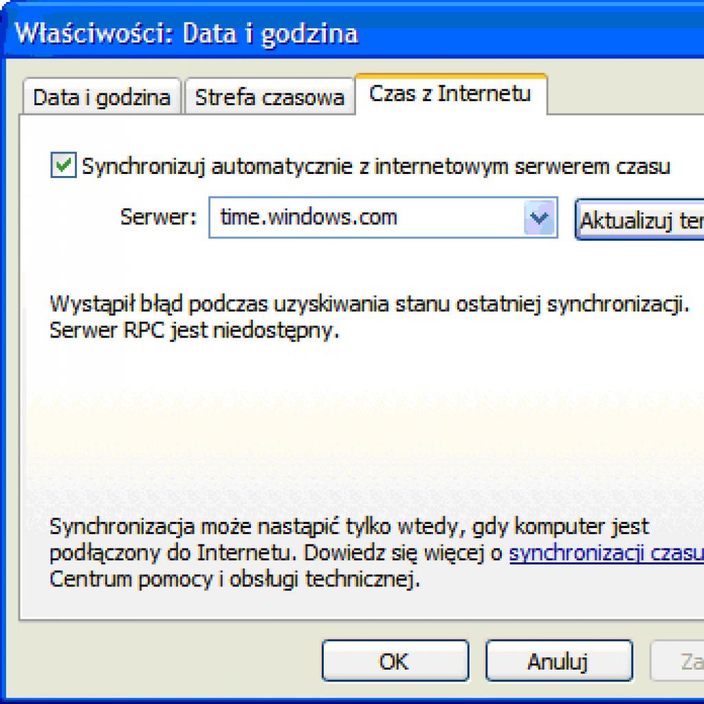 Problem z synchronizacją czasu