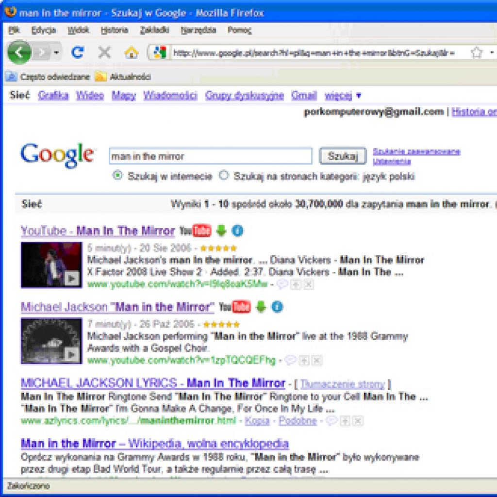 YouTube i Mozilla Firefox: odtwarzanie filmów bezpośrednio ze strony wyszukiwania