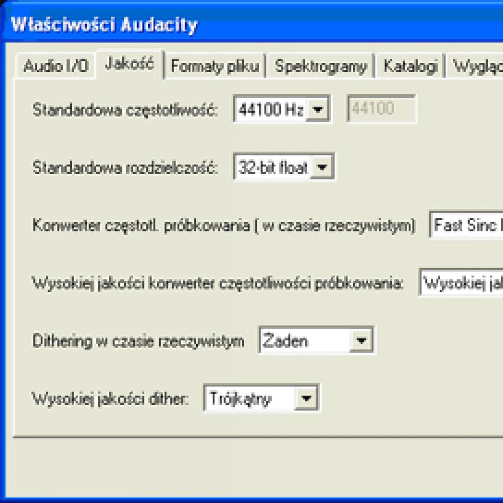 Konfiguracja ustawień Audacity