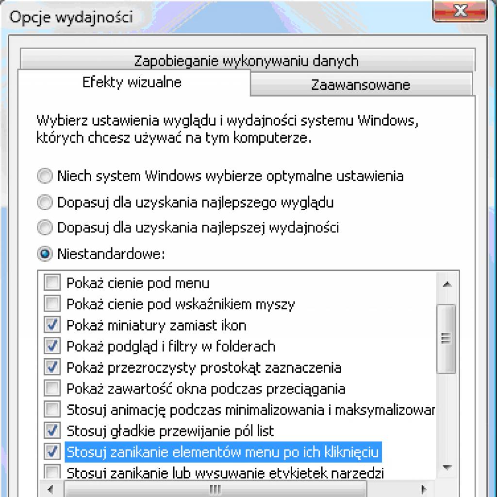 Redukcja efektów wizualnych w Windows Vista