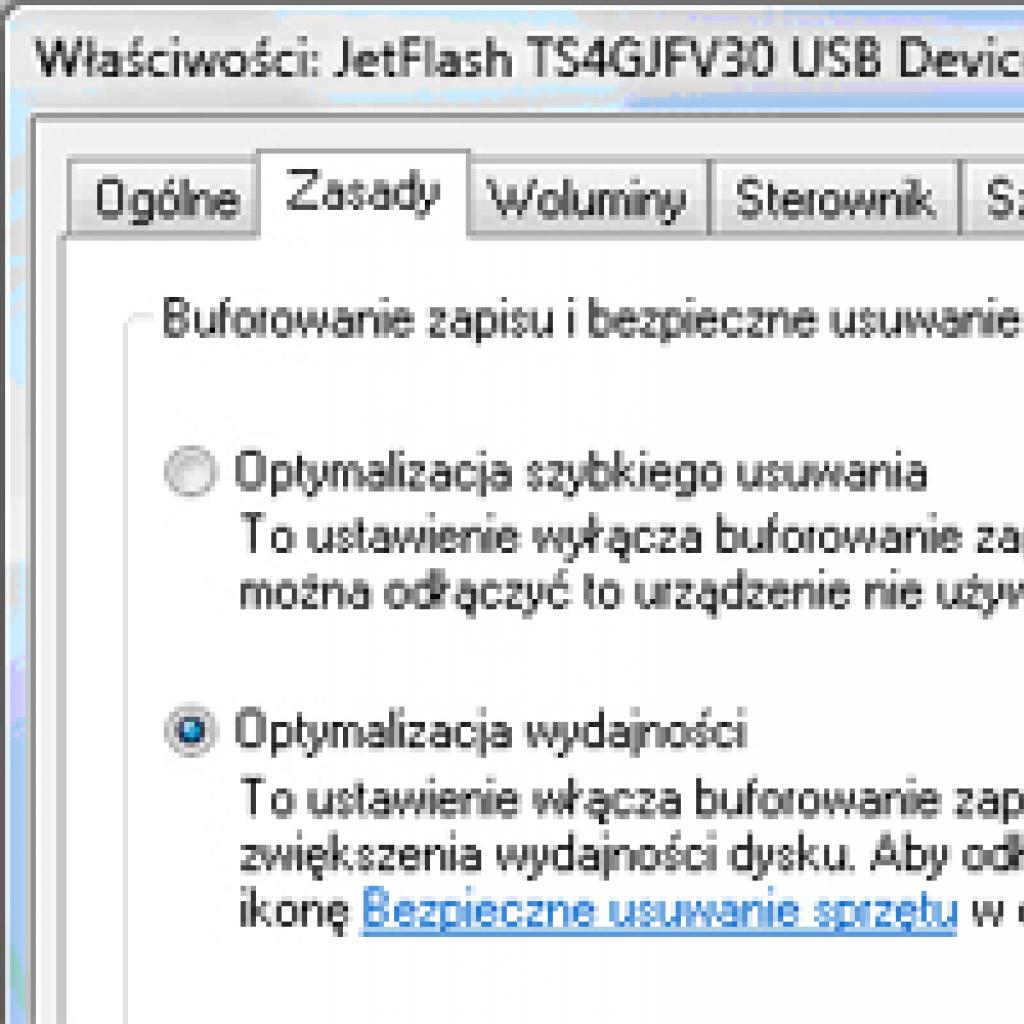 Przyspieszanie zapisu na pamięciach przenośnych w Windows Vista