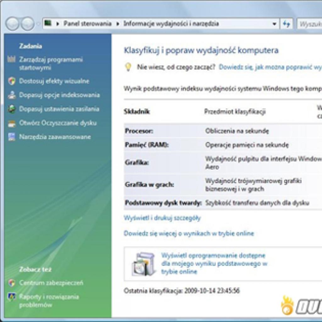 Windows Vista: brak dostępu do Indeksu wydajności systemu