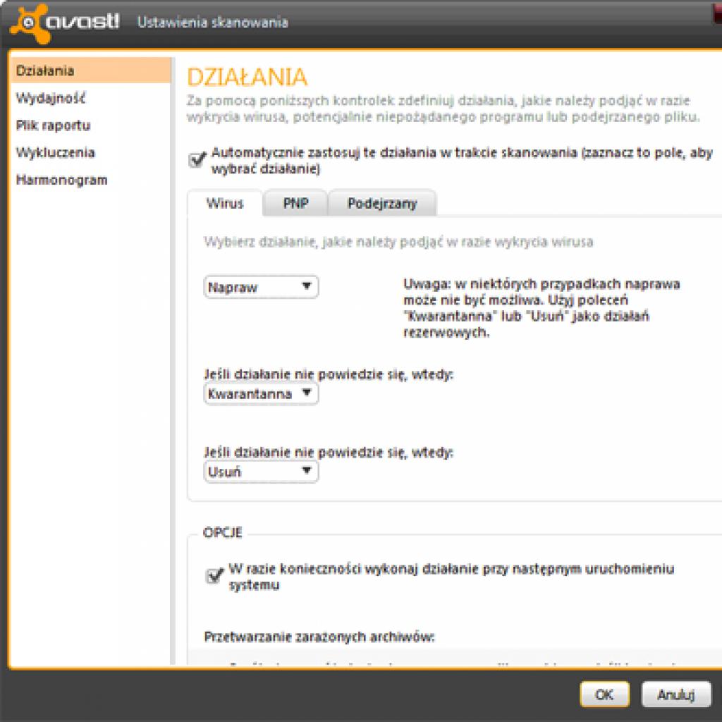 Konfiguracja szybkiego skanowania w avast! Free Antivirus