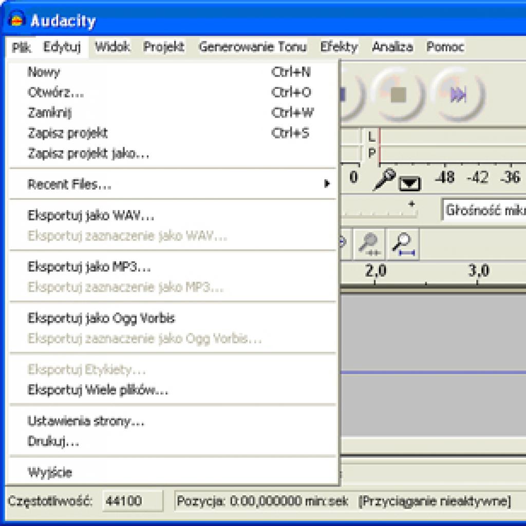 Zapisywanie projektu w Audacity