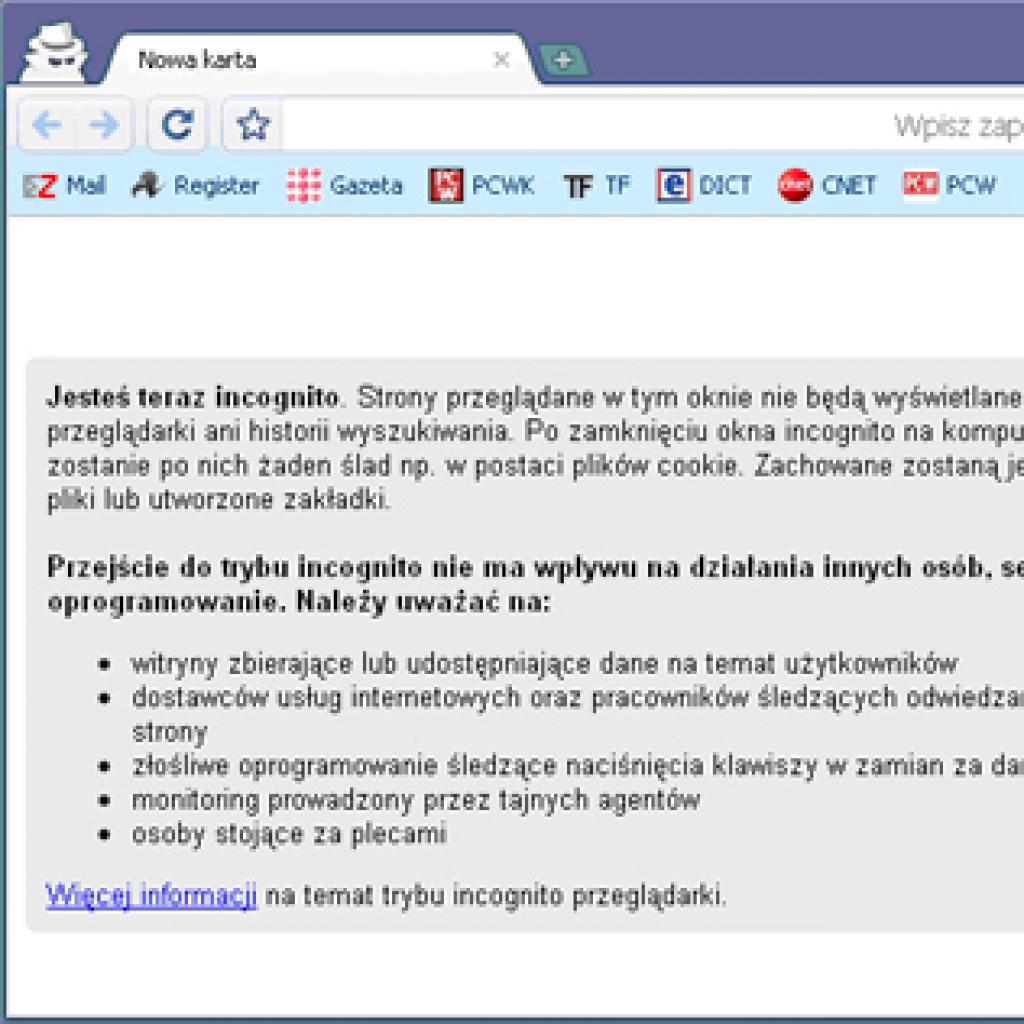 Korzystanie z trybu incognito w Google Chrome